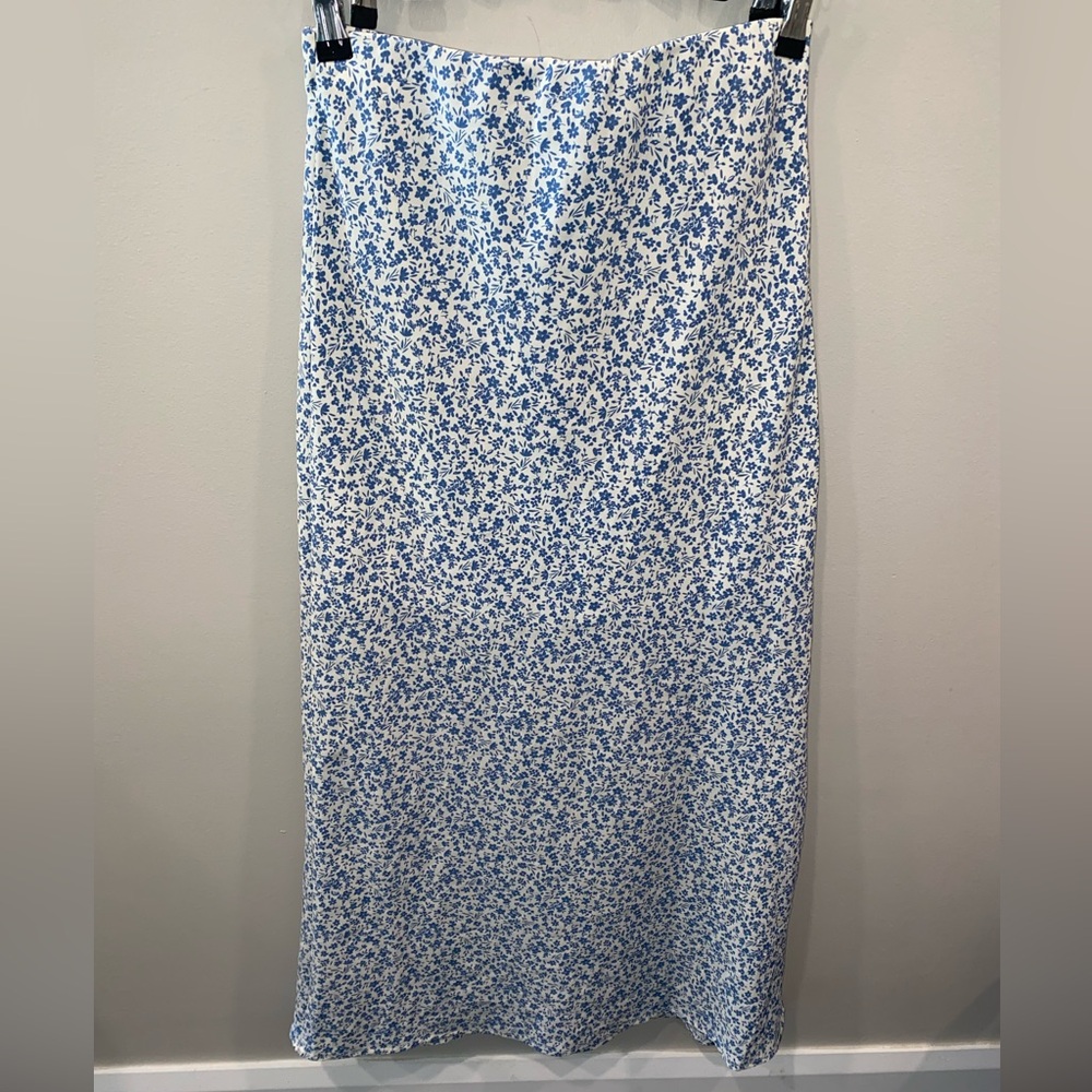 Altar'd State Blue Floral Maxi Skirt Side Slit Straight Pencil Women’s Small